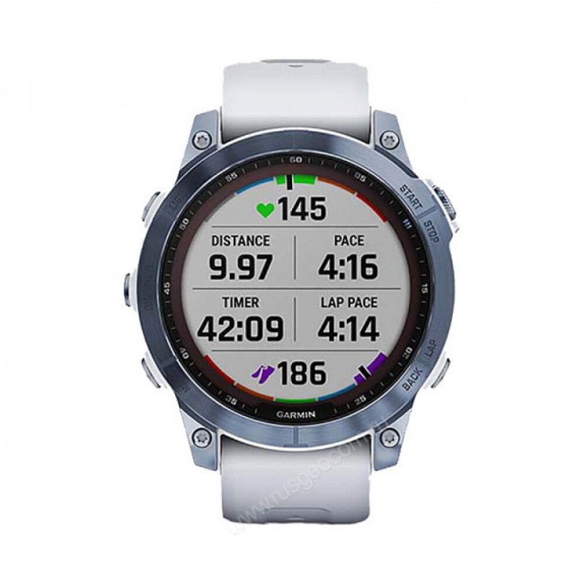 Часы Garmin Fenix 7 Sapphire Solar титановый синий минерал DLC с белым ремешком Часы Garmin Fenix 7 Sapphire Solar титановый синий минерал DLC с белым ремешком