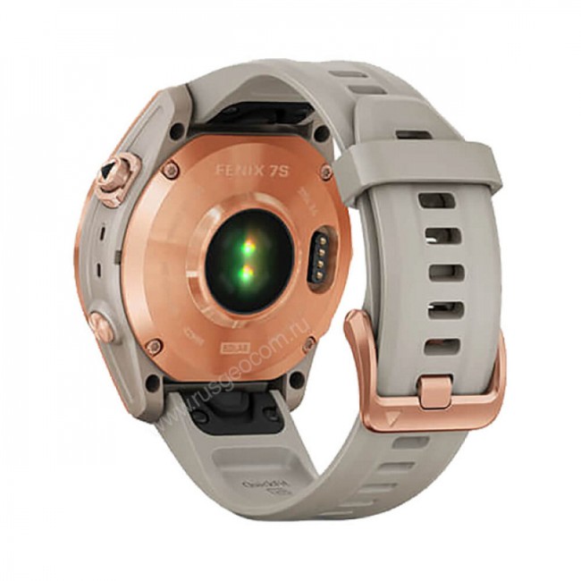 Часы Garmin Fenix 7S Solar цвета розовое золото с песочным силиконовым ремешком