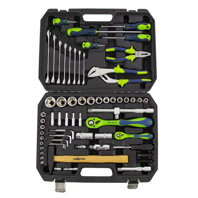 Набор инструментов 1/2", 1/4" CrV 76 предметов Сибртех Набор инструментов 1/2", 1/4" CrV 76 предметов Сибртех