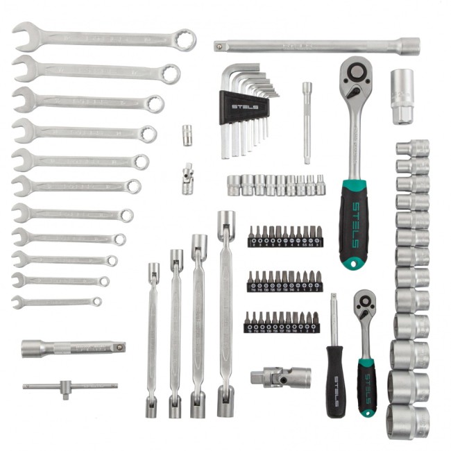 Набор инструментов 1/2", 1/4", CrV 88 предметов Stels Набор инструментов 1/2", 1/4", CrV 88 предметов Stels