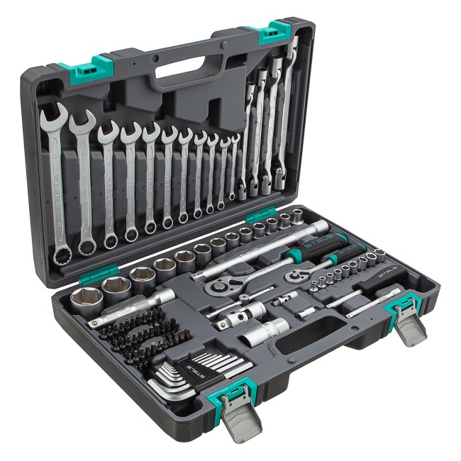 Набор инструментов 1/2", 1/4", CrV 88 предметов Stels Набор инструментов 1/2", 1/4", CrV 88 предметов Stels