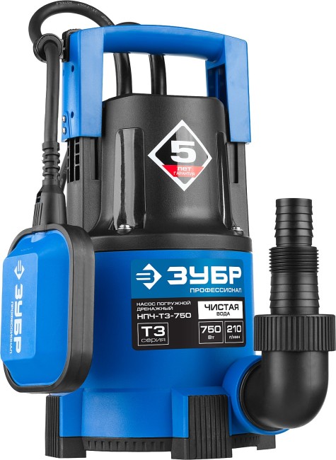 Дренажный насос с минимальным уровнем откачки Профессионал НПЧ-Т3-750 ЗУБР 750 Вт